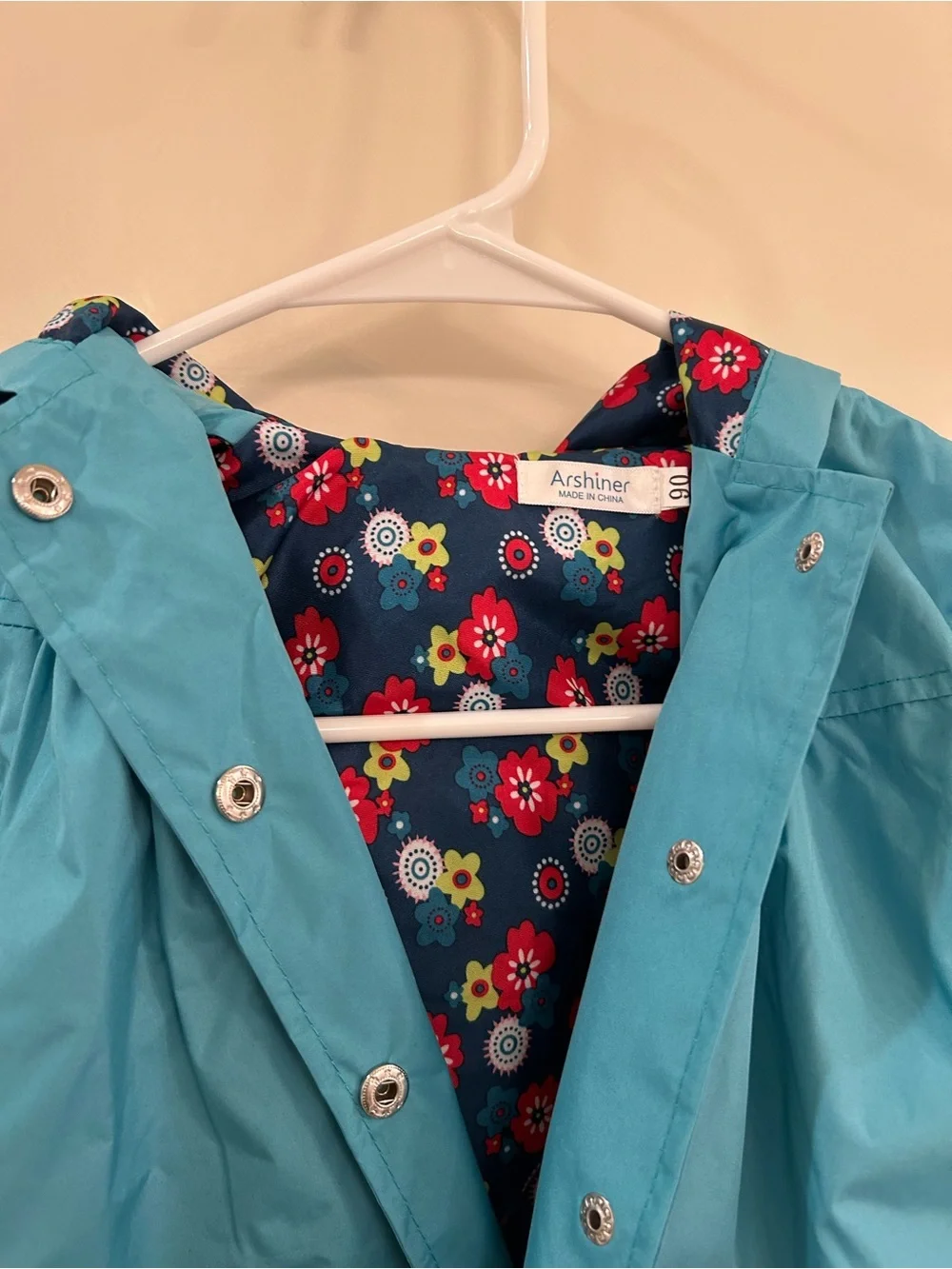 Amazon Teal Girls' Floral Raincoat with Hood